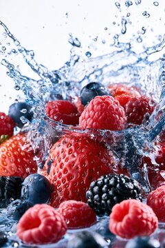 Blue Raspberry Splash with Mixed Berries in Fresh Water Burst