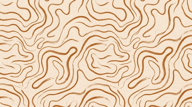 Abstract seamless pattern with flowing wavy lines in earthy brown tones