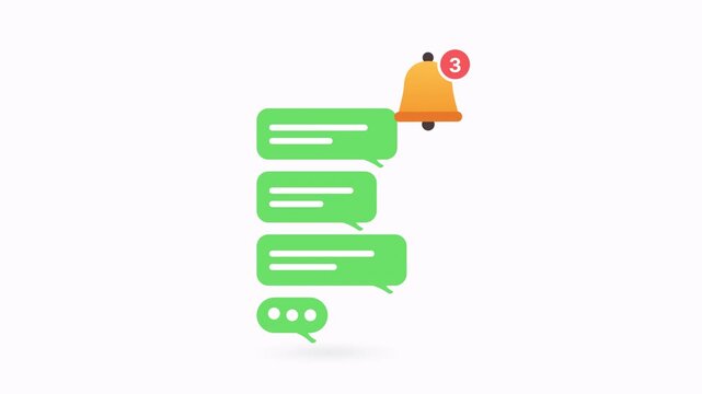 Animated notification bell ringing with a stack of unread green chat message bubbles.
