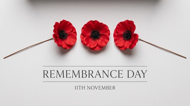 Three red poppy wreaths for remembrance day