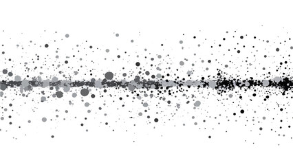 Fototapeta premium Abstract black and grey speckles forming a textured horizontal line across a white background, evoking a sense of digital noise or artistic particulate effect