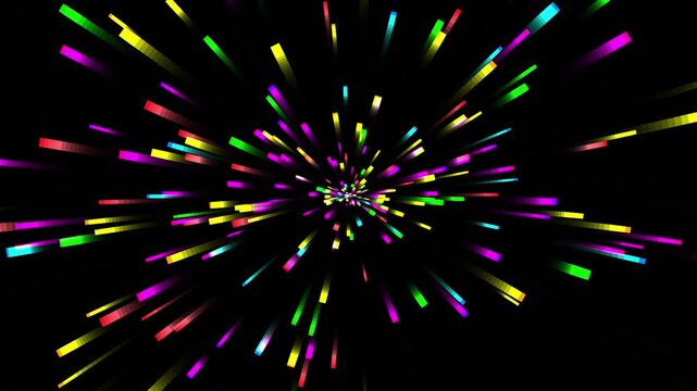 Vibrant colorful light beams exploding outward seamless animation