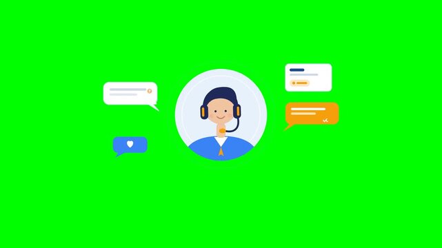 Customer support agent avatar animation with chat and star ratings