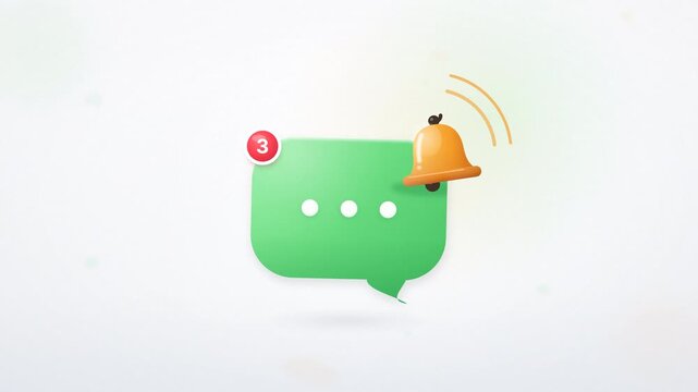 Animated green chat bubble with a ringing gold bell and red notification counter for unread messages.