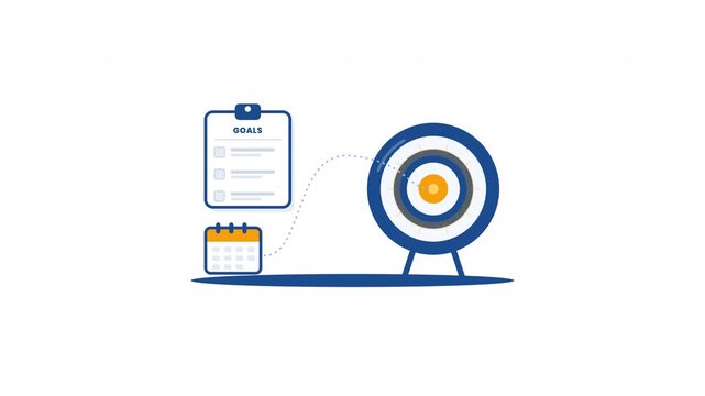 Rocket launching toward target with goal checklist and calendar