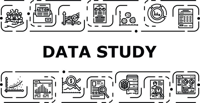 Data study concept. Variables analysis, inference insights, metrics modeling icon vector illustration