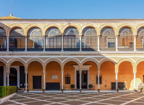 House of Trade in Patio de la Monteria (Hunt courtyard), Alcazar of Seville, Spain