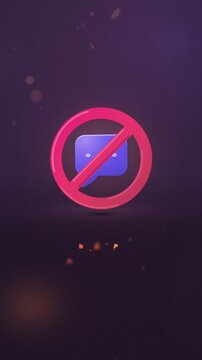 Conceptual animation of content moderation showing a chat bubble icon inside a red prohibition sign for a chat ban.
