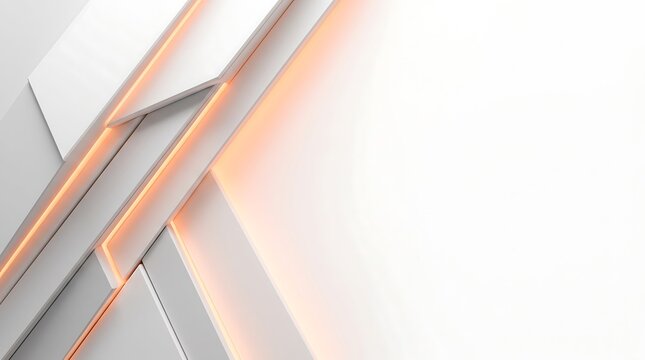 Modern White Geometric Layered Background with Soft Orange Glow for Presentation