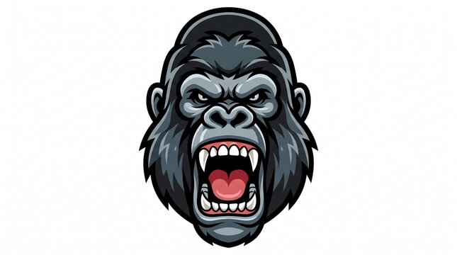 Angry gorilla face mascot vector illustration with open mouth isolated on white background