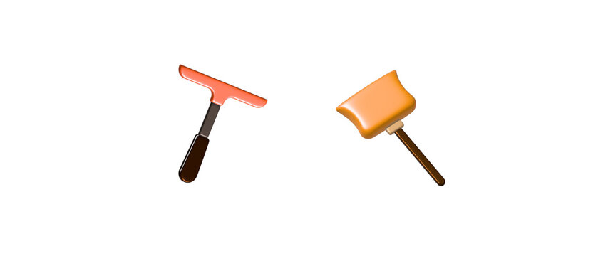 Squeegee and sponge cleaner tools isolated on a transparent background