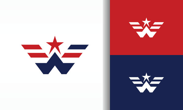 W Shape Logo with Star and Wing Elements