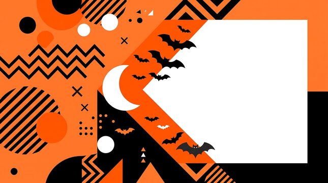 Modern Memphis Geometric Halloween Presentation Background in Orange and Black