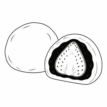 白黒のいちご大福の断面イラスト