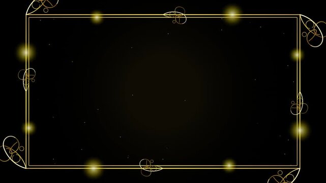 Abstract Golden Filigree Frame Motion Background with Glowing Particles and Light Flares