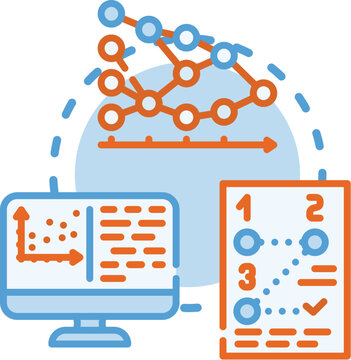 Data science concept. Modeling regression, algorithms visualization, automation clustering icon vector illustration