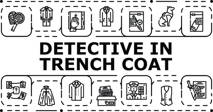 Detective in trench coat concept. Deduction case, investigation evidence, sleuth forensic icon vector illustration