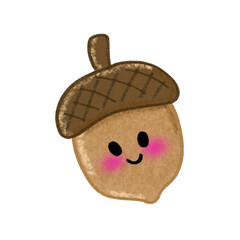 Cute Kawaii Acorn with Textured Brown Cap, Hand Drawn Autumn Illustration © Yuuka