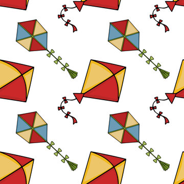 Seamless vector pattern with colorful kites for Lohri festival celebration and outdoor summer activities