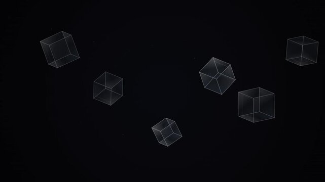 Multiple transparent geometric cubes float within deep darkness while showcasing complex structural wireframe dimensions that symbolize the core essence of advanced mathematical and scientific