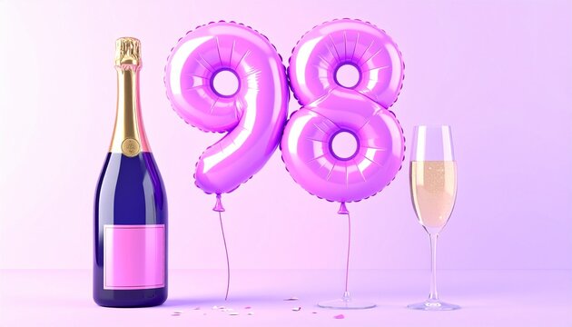 Birthday and Anniversary Celebration with Champagne and Number 98 Balloon