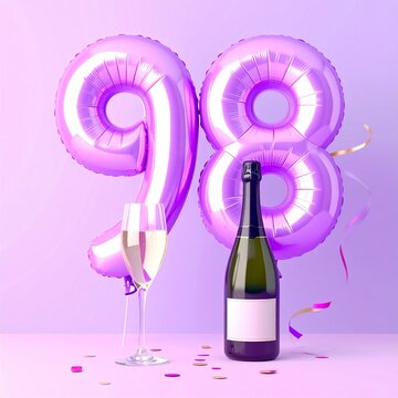 Birthday and Anniversary Celebration with Champagne and Number 98 Balloon