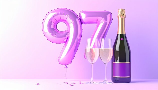 Birthday and Anniversary Celebration with Champagne and Number 97 Balloon