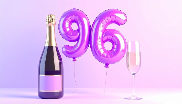 Birthday and Anniversary Celebration with Champagne and Number 96 Balloon