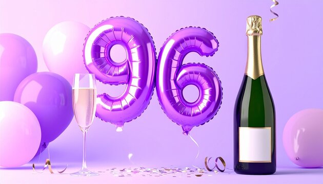Birthday and Anniversary Celebration with Champagne and Number 96 Balloon