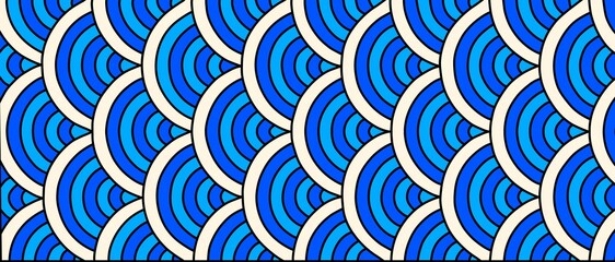 Fish scale seigaiha wave seamless pattern vector line art © Selahm