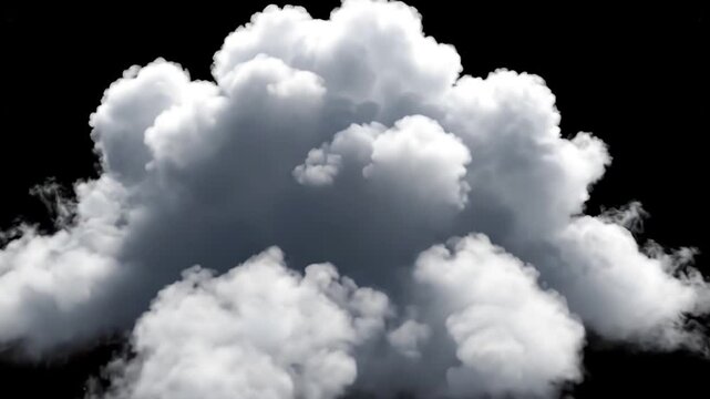 Cloud sky set of isolated white clouds with various shape and size on black background. Soft, fluffy cloud texture with natural appearance,weather element, mockup or foggy background.