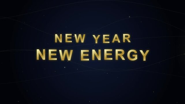 New Year New Energy golden typography text animation on dark