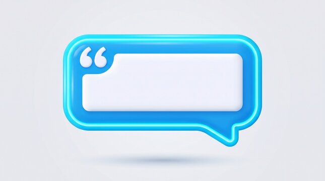 3d blue speech bubble with white quote mark icon for social media