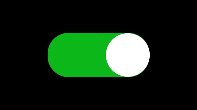Green Toggle Switch Animation Changing from Off to On State with Smooth Sliding Motion on Black Background 4K 4k video animation.