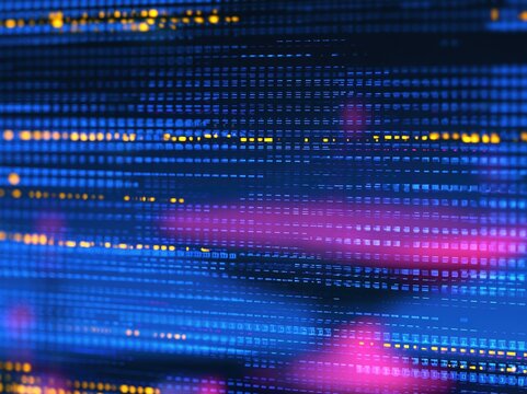 Abstract Digital Data Stream with Blue and Pink Glowing Lines and Dots