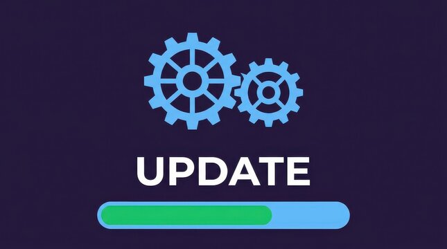 Software System Update Concept with Progress Bar and Gear Icons on Dark Background for Technology and Maintenance
