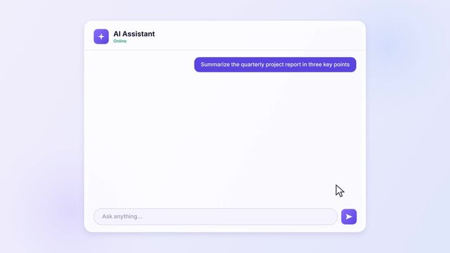 AI chatbot assistant summarizing business report insights for automated data analysis smart decision making and workplace productivity animation