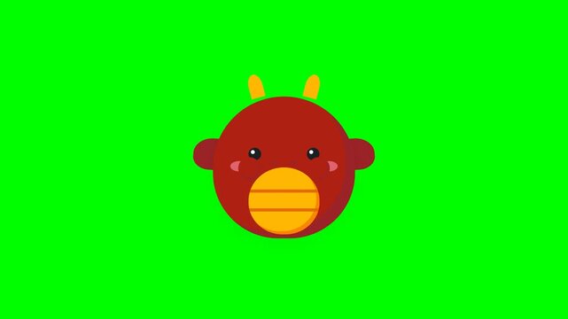 Cute red dragon character pattern on green screen background
