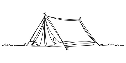Continuous single line drawing of a camping tent in the outdoors Vector, illustration © Nirob