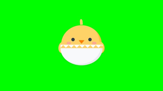 Cute cartoon chicks in eggshells pattern on green screen background