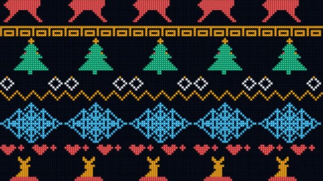 Christmas sweater seamless pattern with reindeer and pine trees