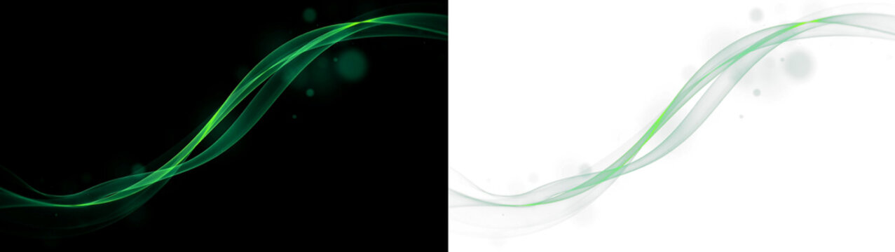 Abstract green wave on black and transparent background