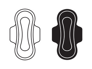 Set of two feminine hygiene sanitary pad icons isolated on a white background in flat and outline style © Pixelpioneer 
