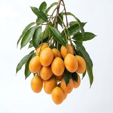 Fresh ripe yellow marian plum fruit hanging on a branch