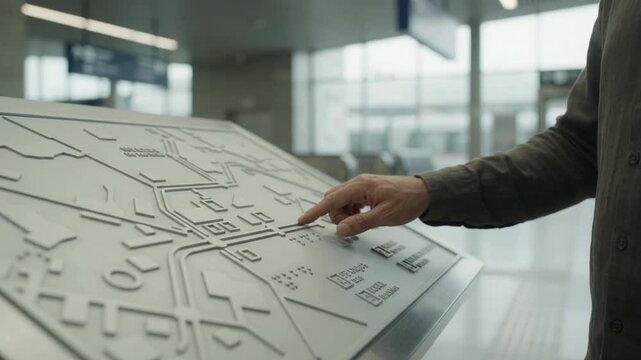 Visually Impaired Person Using Tactile Wayfinding Map for Accessible Public Transport and Independent Navigation