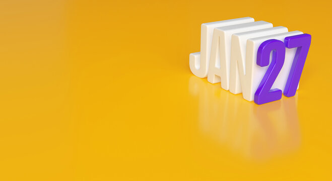 Carte de voeux 2027 en lettres 3D sur fond jaune ou programme pour le mois de Janvier