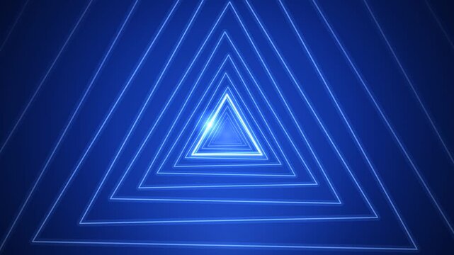 Neon triangle tunnel abstract background for music visuals club party loop and futuristic stage performance animation