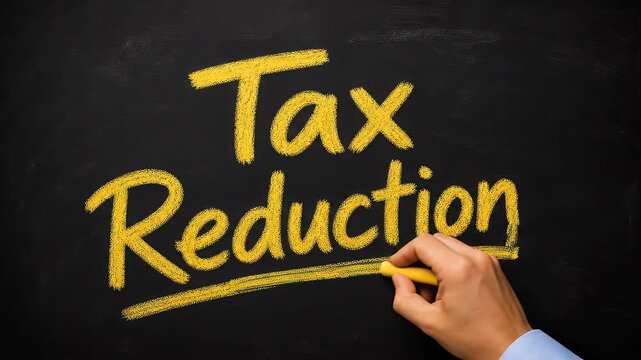 Hand writing tax reduction concept on blackboard with yellow chalk for financial savings