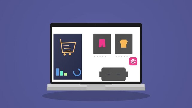 E-commerce Website on Laptop Screen with Shopping Cart and Products.