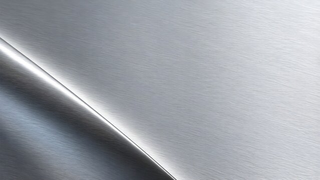 Brushed silver metal background with a diagonal folded ridge, fine directional grain & soft charcoal reflections, leaving broad upper-right copy space for industrial reports & technical presentations